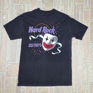 Hard Rock New Orleans Mardi Gras '90 Black Single Stitch Hanes Beefy T Large